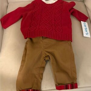 #19   NEW Carter's Red Sweater and Brown Pants Set with white body suit